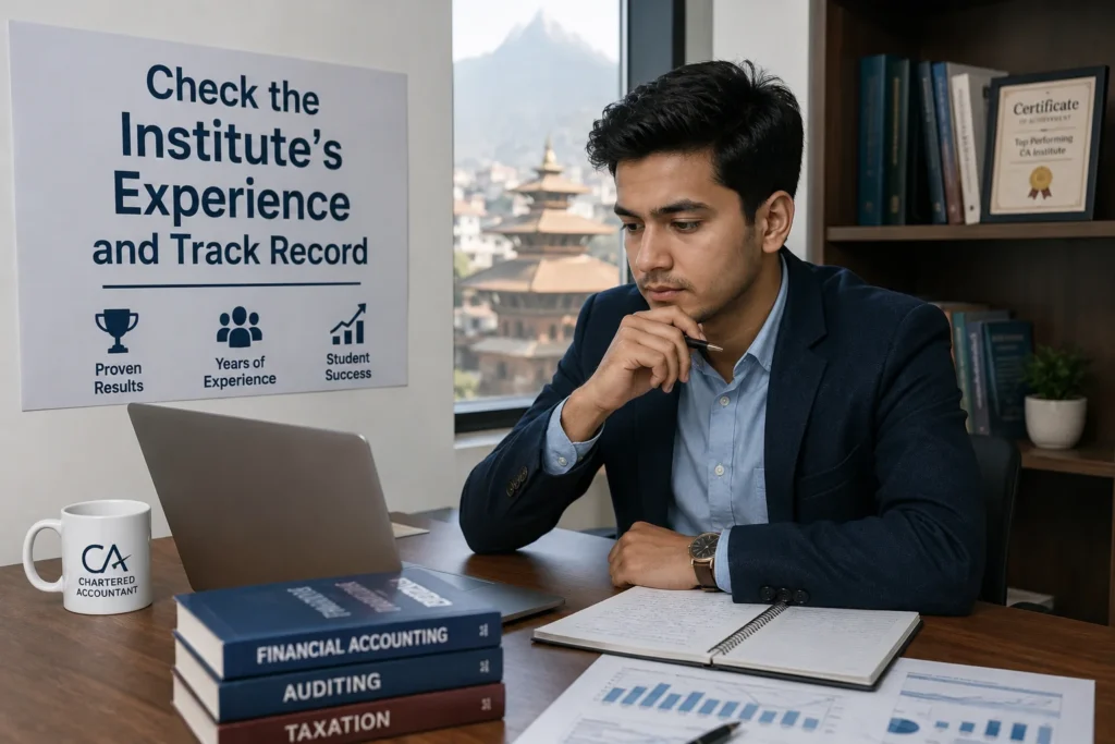 Nepali CA student reviewing an institute's experience and track record before choosing the best CA institute in Nepal.